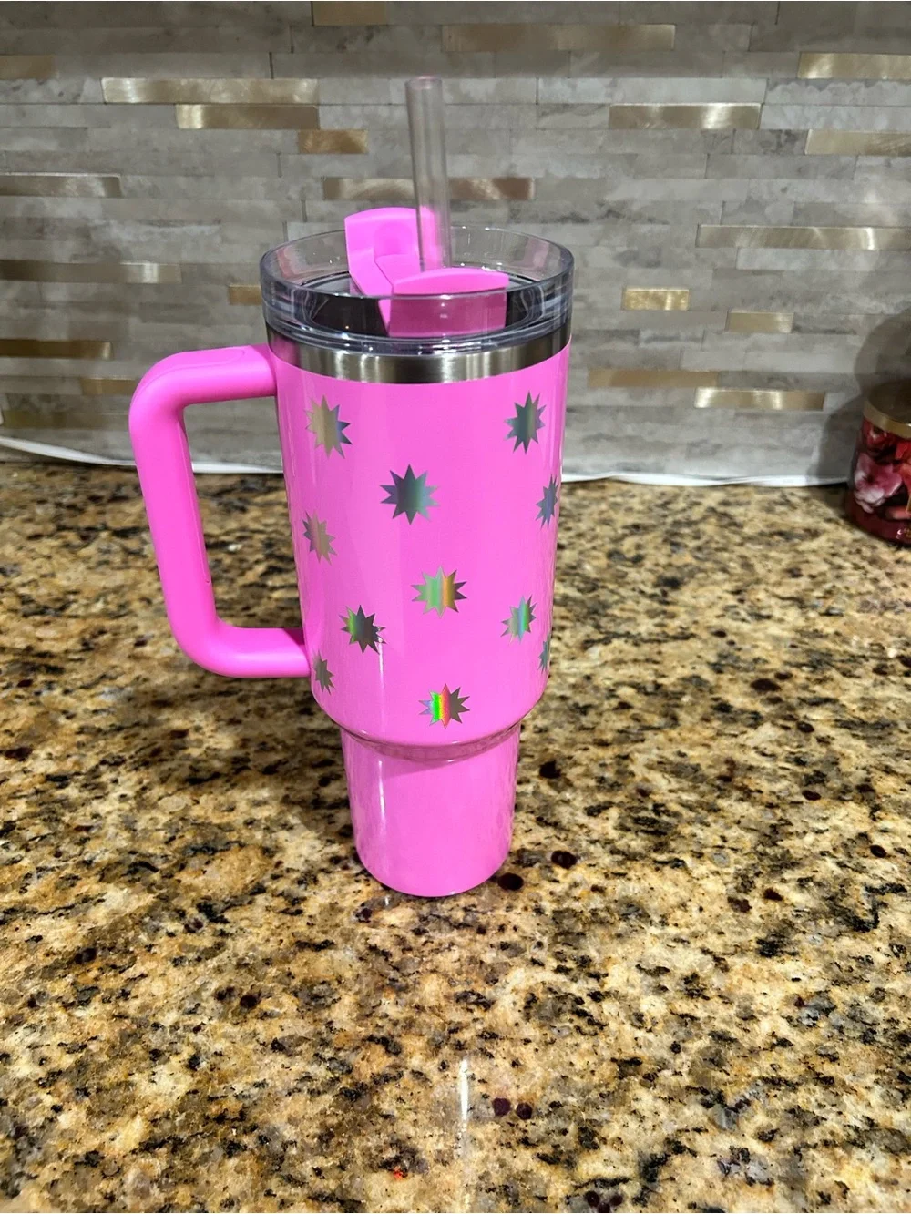 Stanley Pink Popsicle Starburst Stainless Travel Tumbler with Handle and Straw